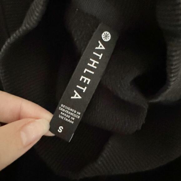 ATHLETA Cozy Karma Funnel Neck Zipper Side Sweatshirt Black Small S - Picture 7 of 8